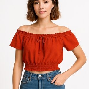 MADEWELL Sz S Frill Smock Textured Drawstring Top Round Neck Cotton Minimalism